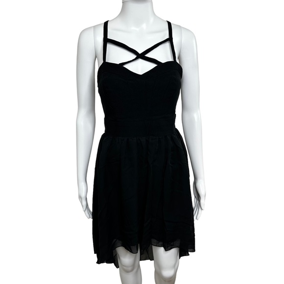TRIXXI Black Hi Low Strappy Party Dress Size 11 Lined Tulle T-Back Witchy Goth - Picture 8 of 14